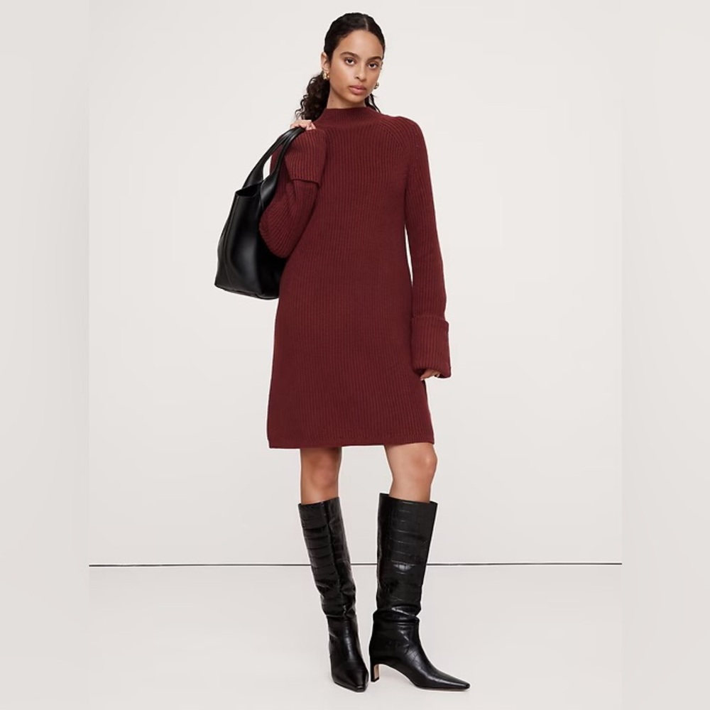 NWT! Banana Republic Black Cotton-Wool Mock-Neck Mini Sweater Dress - Size XL